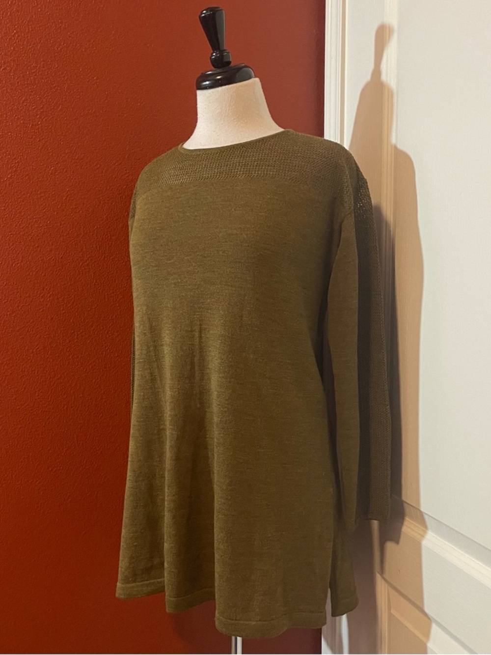 Eileen Fisher Women’s Olive Green Wool Knit Long Sleeve Lagenlook Tunic Top
